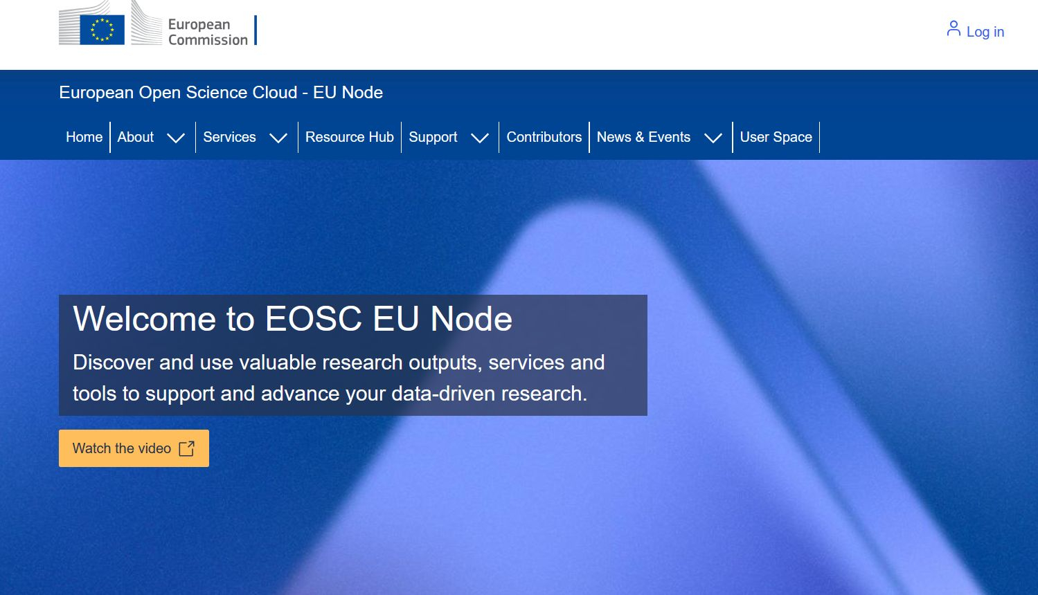 Page d'accueil du portail internet  EOSC EU Node